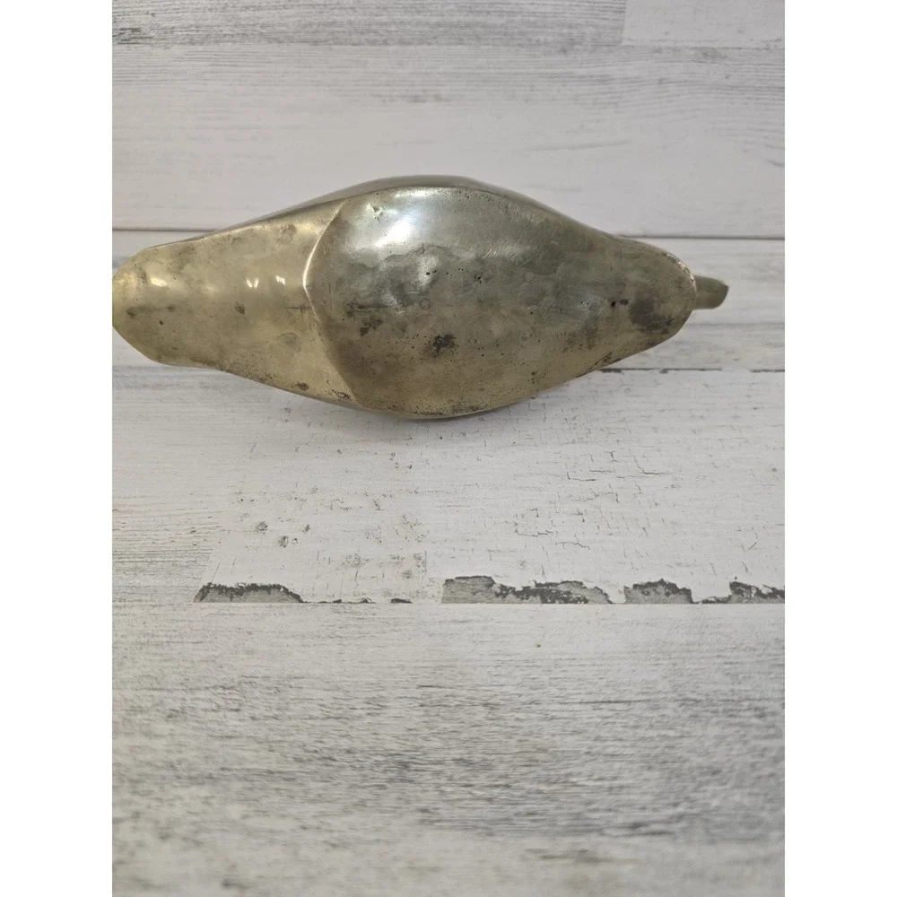 Vintage Solid Brass Duck Figurine Mid Century Modern Bird Paperweight 7.5 Inch